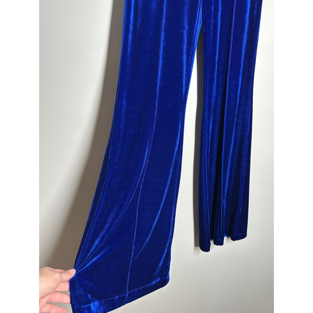 Flying Tomato Royal Blue Velvet Wide Leg Bell Bottom Pants Whimsigoth Celestial - Picture 5 of 9